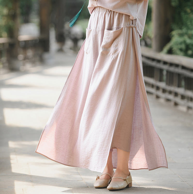 Solid Color Hem Slit Design Women's Skirt Pants With Pockets