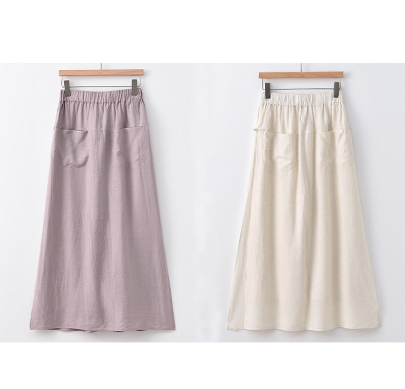 Solid Color Hem Slit Design Women's Skirt Pants With Pockets