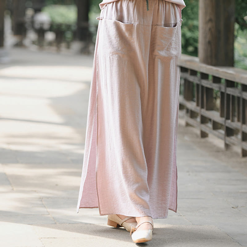 Solid Color Hem Slit Design Women's Skirt Pants With Pockets