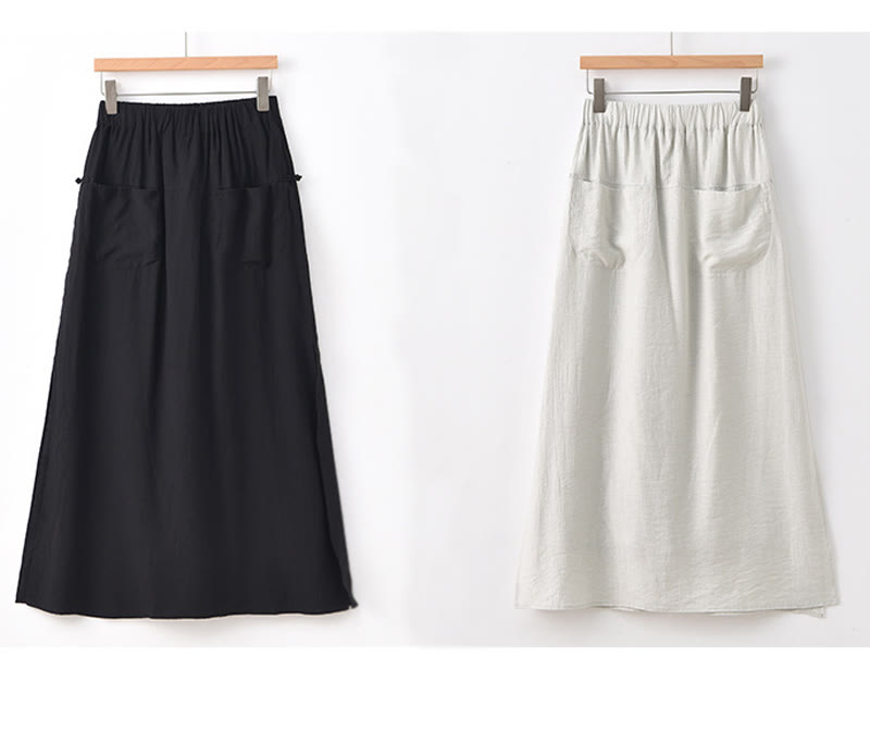 Solid Color Hem Slit Design Women's Skirt Pants With Pockets