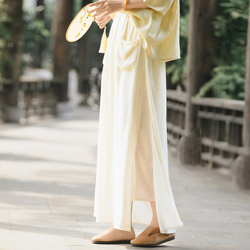 Solid Color Hem Slit Design Women's Skirt Pants With Pockets