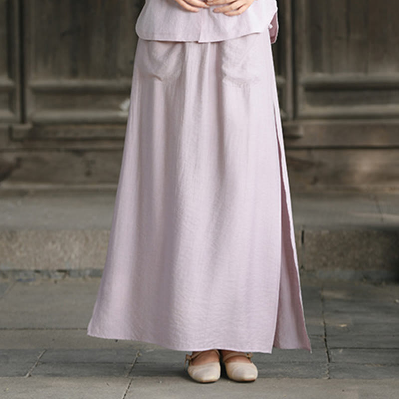Solid Color Hem Slit Design Women's Skirt Pants With Pockets