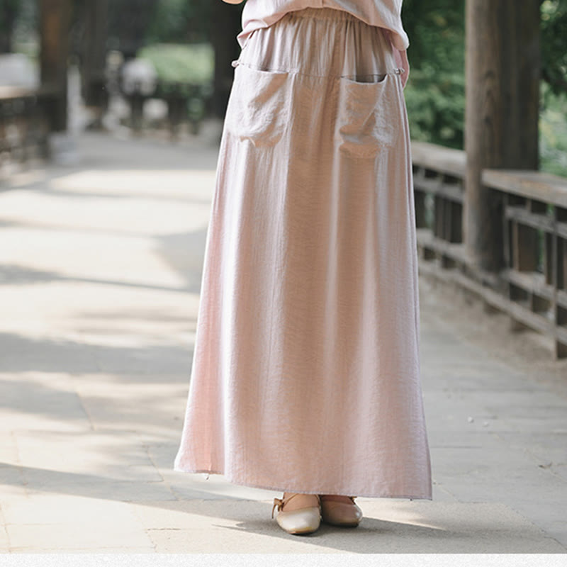 Solid Color Hem Slit Design Women's Skirt Pants With Pockets