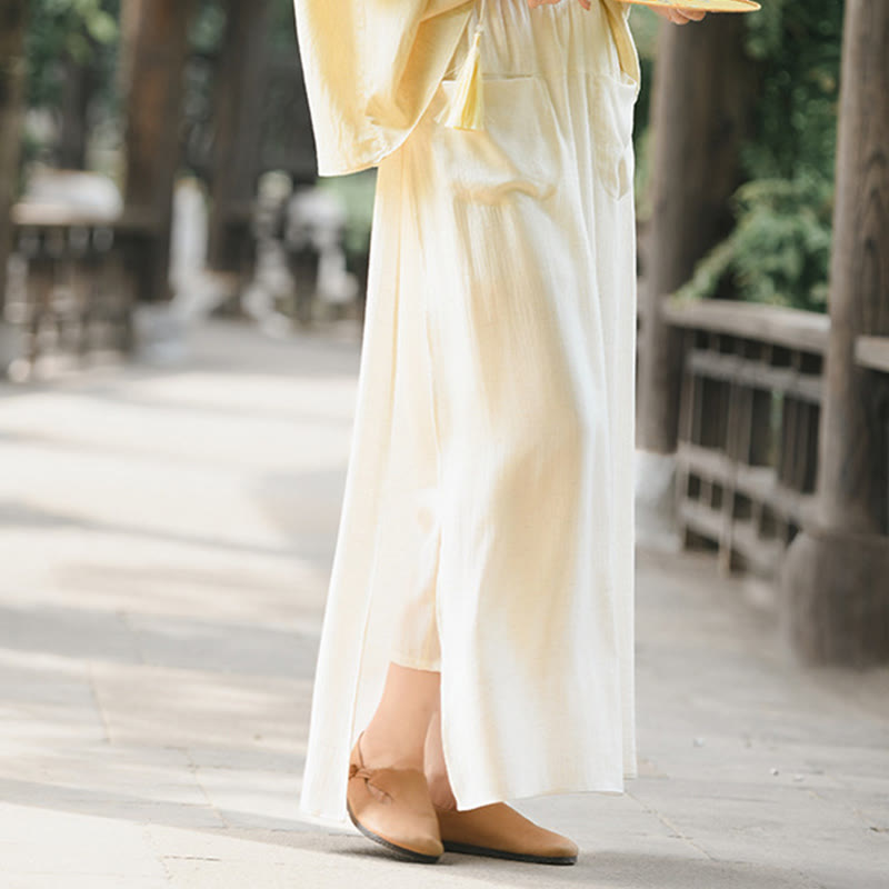 Solid Color Hem Slit Design Women's Skirt Pants With Pockets