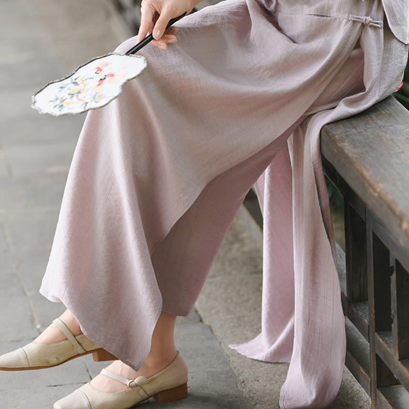 Solid Color Hem Slit Design Women's Skirt Pants With Pockets