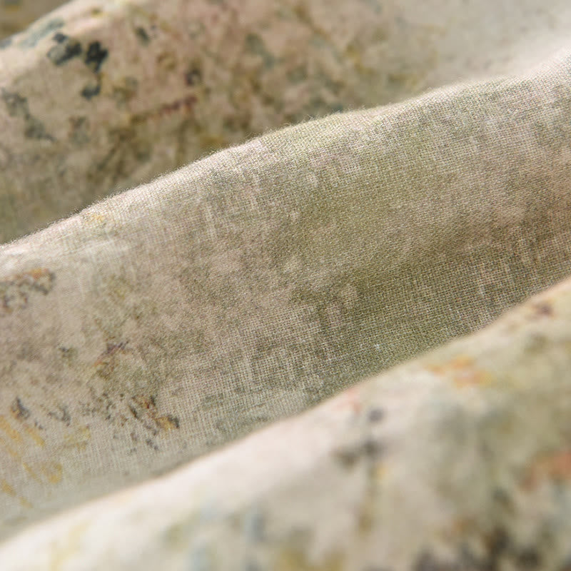 Vintage Printing Women's Linen 7-8 Length Skirt With Pockets