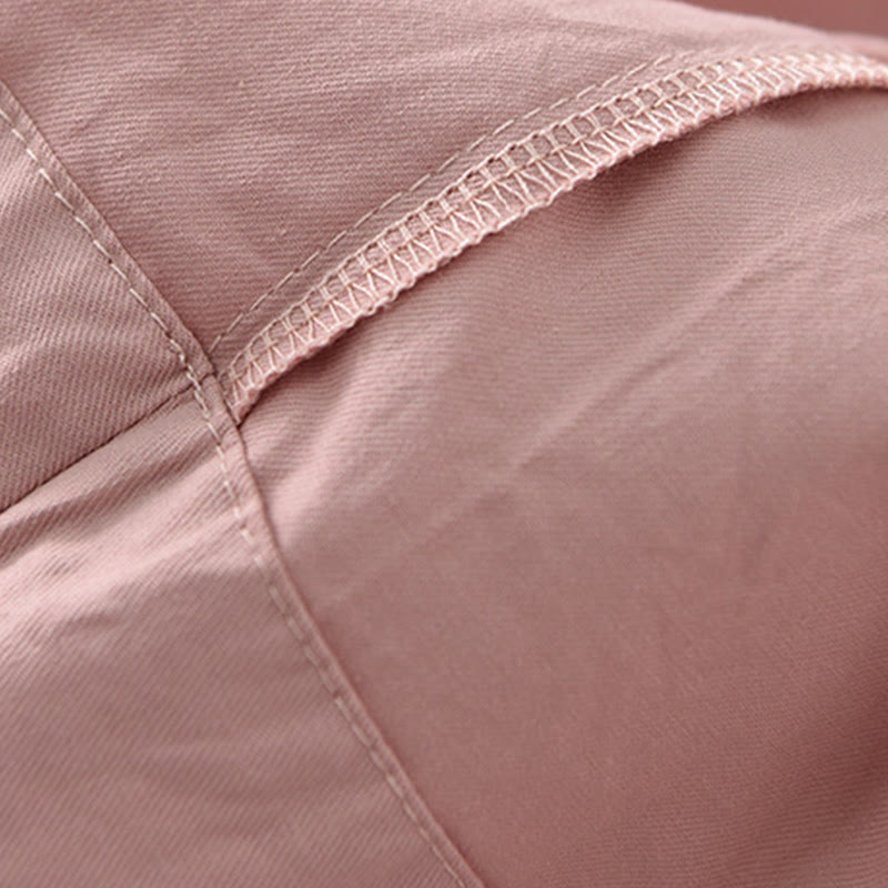 Casual Plain Cotton High Waist Women's Wide Leg Capri Cropped Pants With Pockets