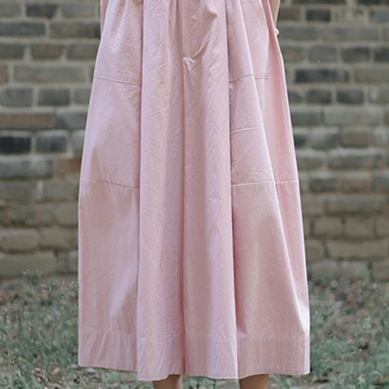 Casual Plain Cotton High Waist Women's Wide Leg Capri Cropped Pants With Pockets