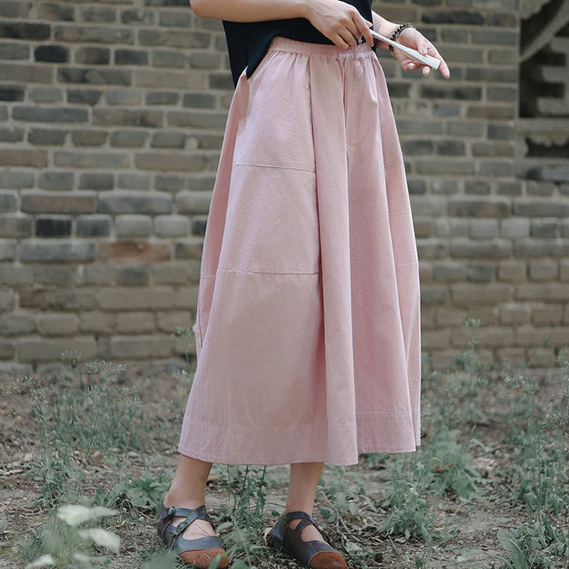 Casual Plain Cotton High Waist Women's Wide Leg Capri Cropped Pants With Pockets