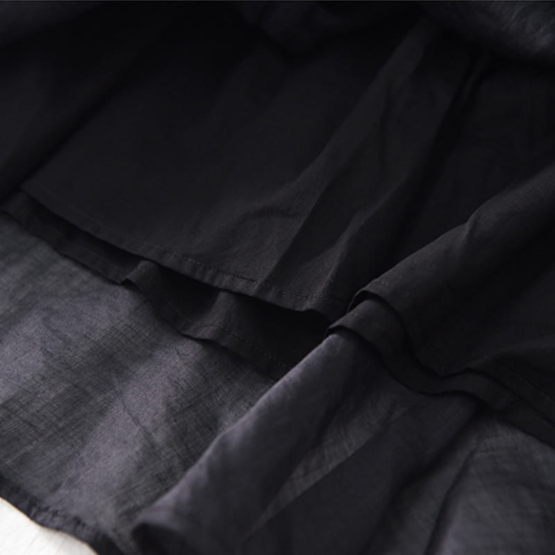 Plain Irregular Hem Short Sleeve Cotton Linen Maxi Dress