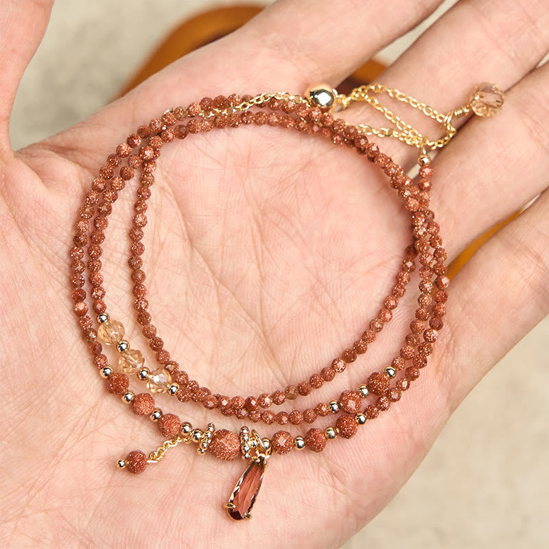 Natural 2mm Goldstone Beads Positive Multi Layer Bracelet