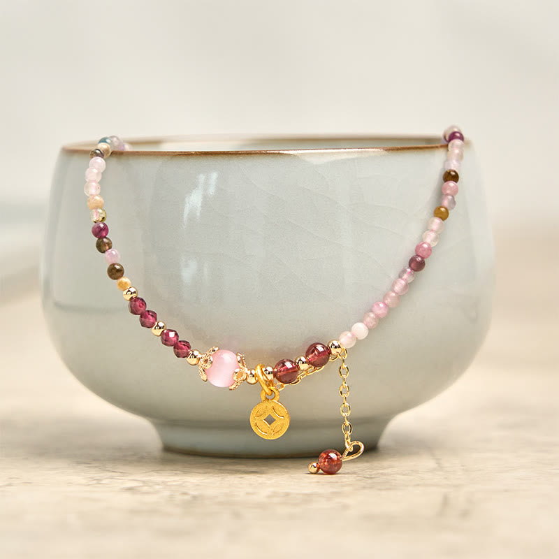 2.5 mm Irregular Beads Colored Tourmaline Coin Wisdom Bracelet