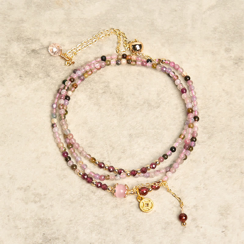 2.5 mm Irregular Beads Colored Tourmaline Coin Wisdom Bracelet
