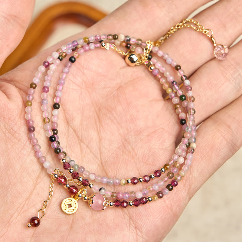 2.5 mm Irregular Beads Colored Tourmaline Coin Wisdom Bracelet