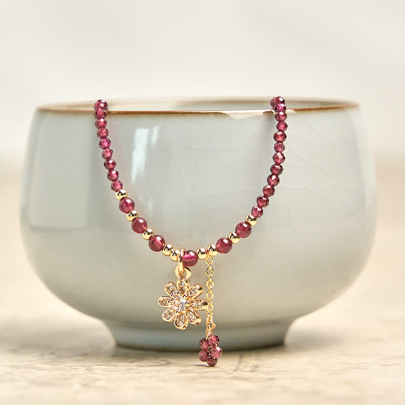 Natural 2.5mm Garnet Beads Flower Purification Multilayer Bracelet