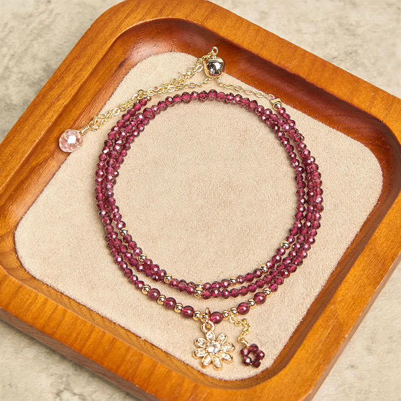 Natural 2.5mm Garnet Beads Flower Purification Multilayer Bracelet