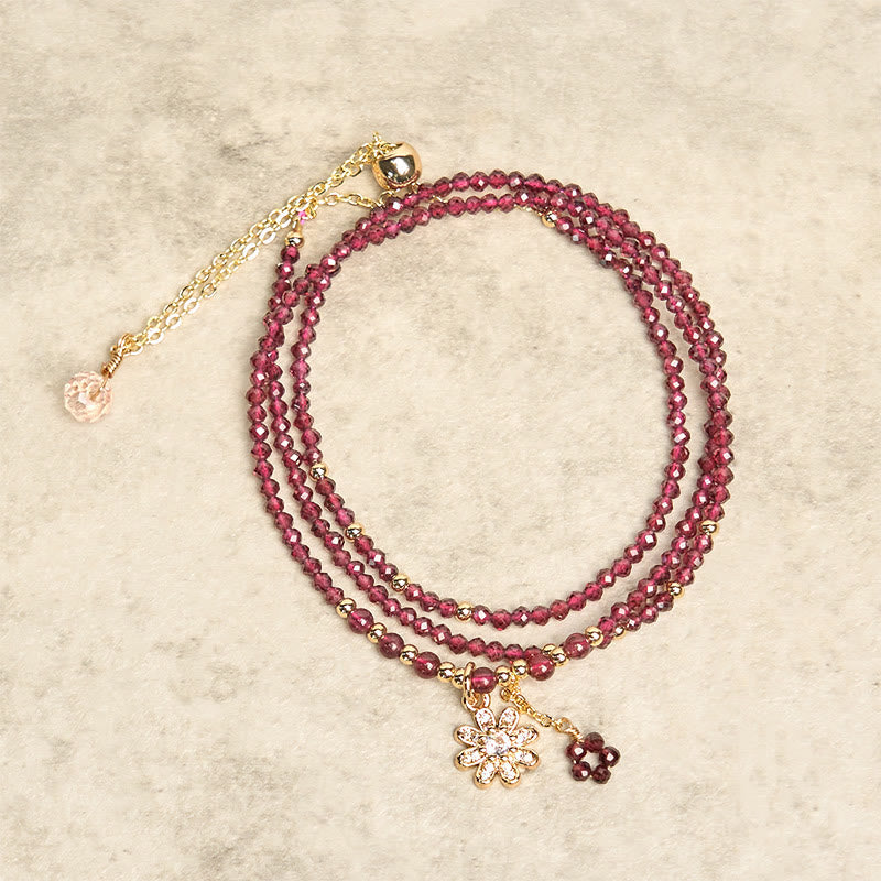 Natural 2.5mm Garnet Beads Flower Purification Multilayer Bracelet