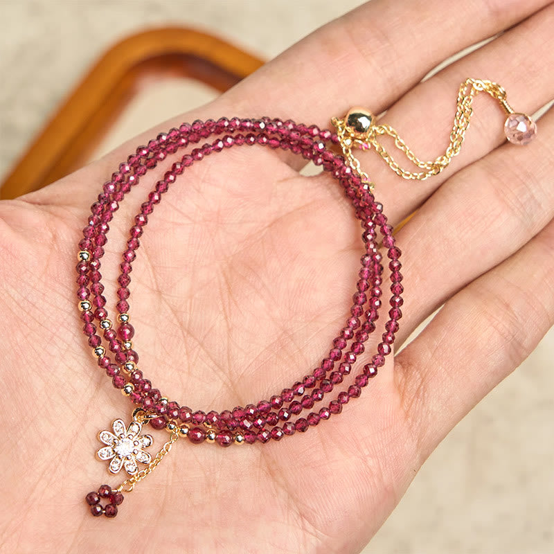 Natural 2.5mm Garnet Beads Flower Purification Multilayer Bracelet