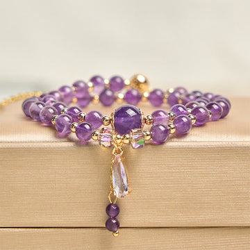 Natural Amethyst Beaded Multi-Layer Wrap Bracelet for Energetic Balance