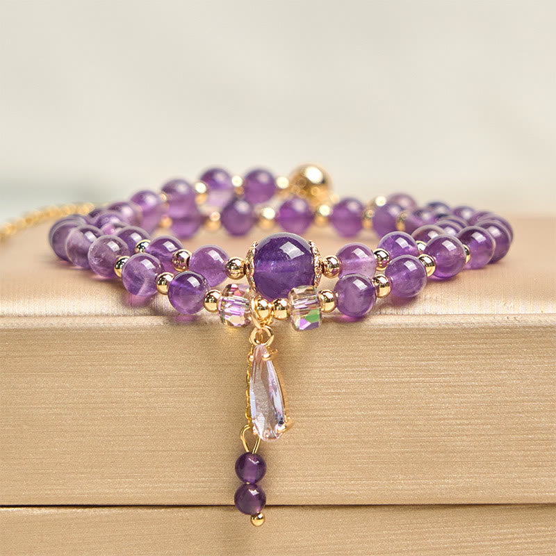 Natural Amethyst Beaded Multi-Layer Wrap Bracelet for Energetic Balance