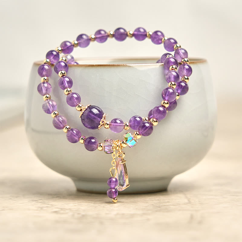 Natural Amethyst Beaded Multi-Layer Wrap Bracelet for Energetic Balance