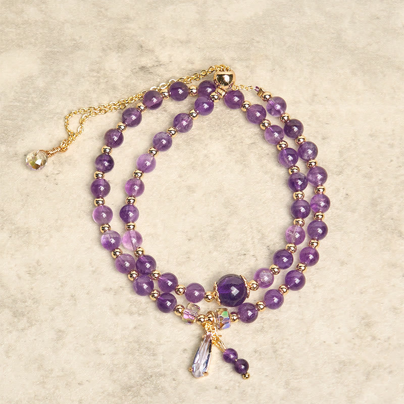 Natural Amethyst Beaded Multi-Layer Wrap Bracelet for Energetic Balance