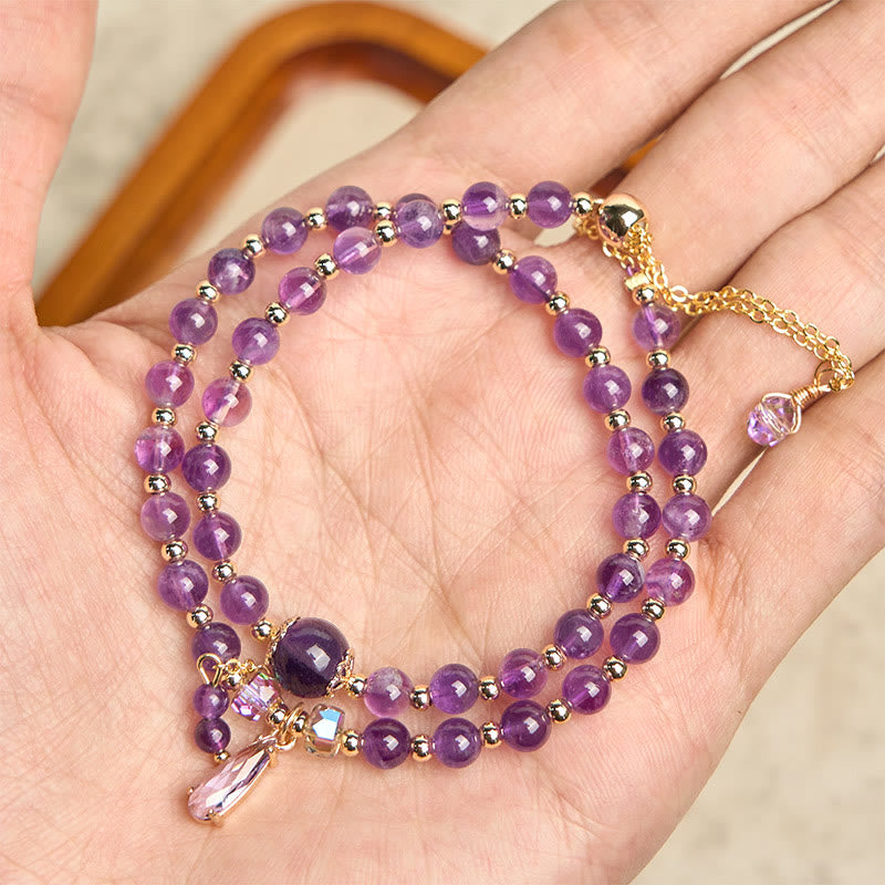 Natural Amethyst Beaded Multi-Layer Wrap Bracelet for Energetic Balance