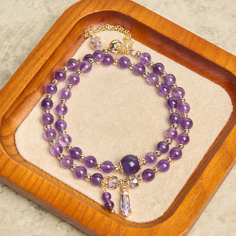 Natural Amethyst Beaded Multi-Layer Wrap Bracelet for Energetic Balance
