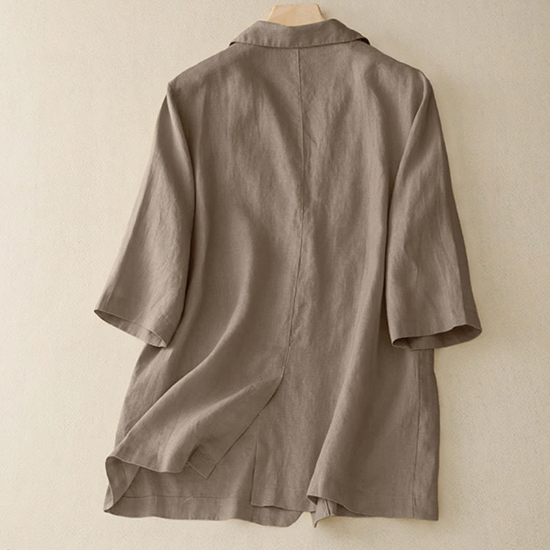 Women's Three Quarter Sleeve Button Cotton Small Suit Jacket With Pockets