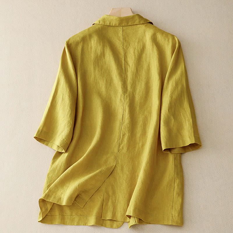 Women's Three Quarter Sleeve Button Cotton Small Suit Jacket With Pockets