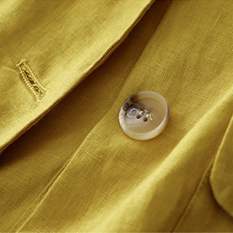 Women's Three Quarter Sleeve Button Cotton Small Suit Jacket With Pockets