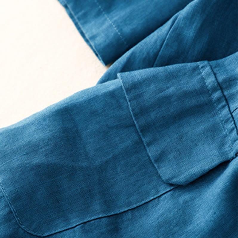 Women's Three Quarter Sleeve Button Cotton Small Suit Jacket With Pockets