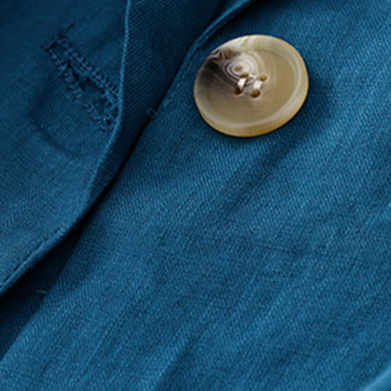 Women's Three Quarter Sleeve Button Cotton Small Suit Jacket With Pockets