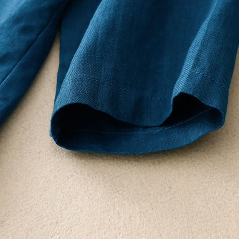 Women's Three Quarter Sleeve Button Cotton Small Suit Jacket With Pockets