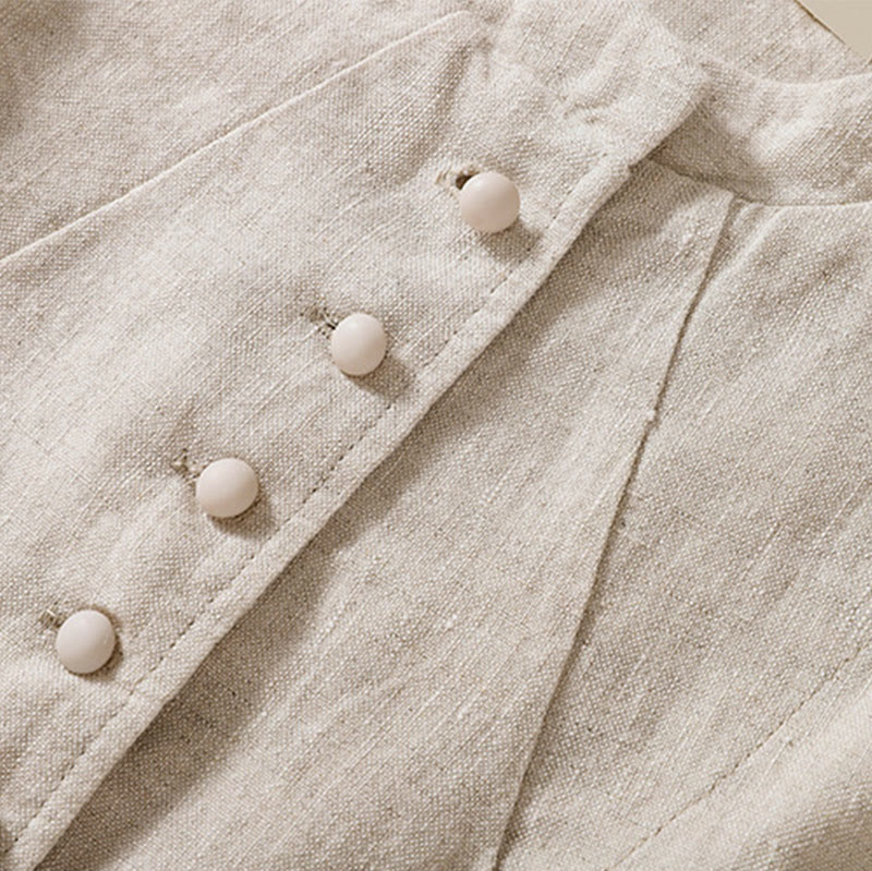 Women's Cotton Linen Stand Collar Long Sleeve Jacket With Pockets