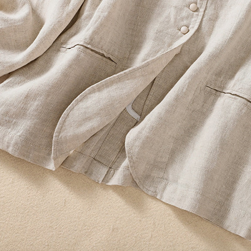 Women's Cotton Linen Stand Collar Long Sleeve Jacket With Pockets