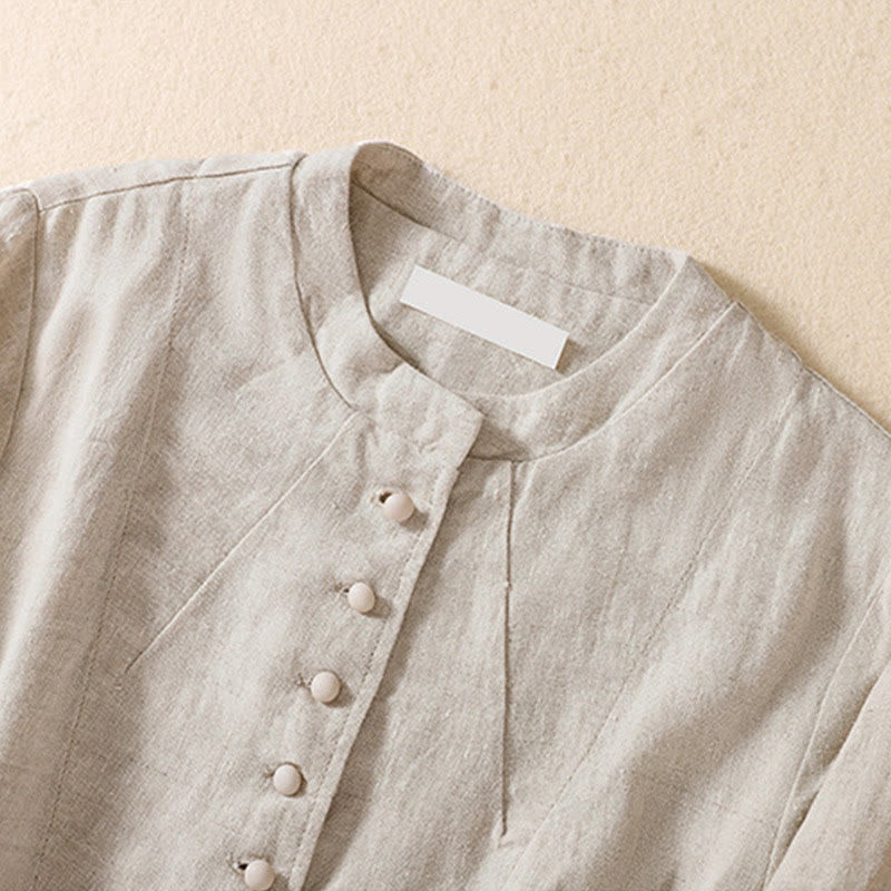 Women's Cotton Linen Stand Collar Long Sleeve Jacket With Pockets