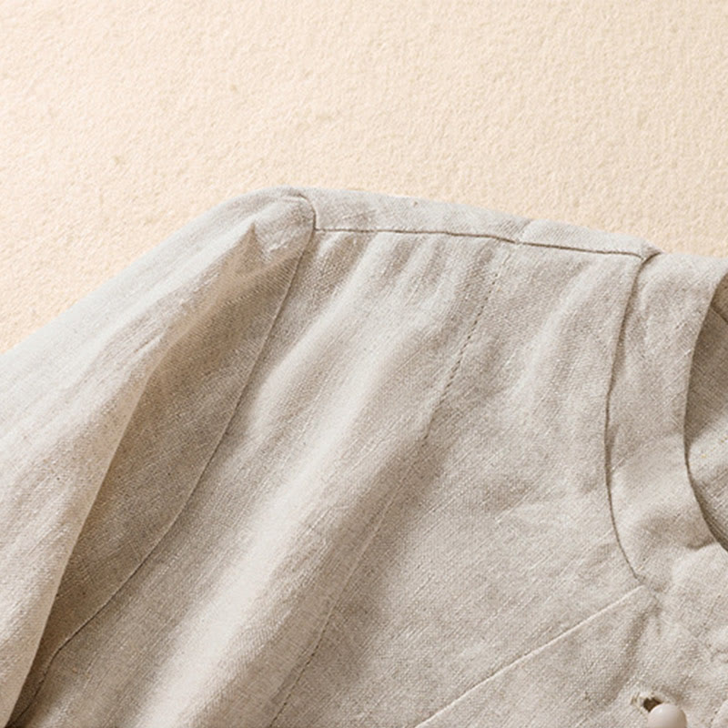 Women's Cotton Linen Stand Collar Long Sleeve Jacket With Pockets