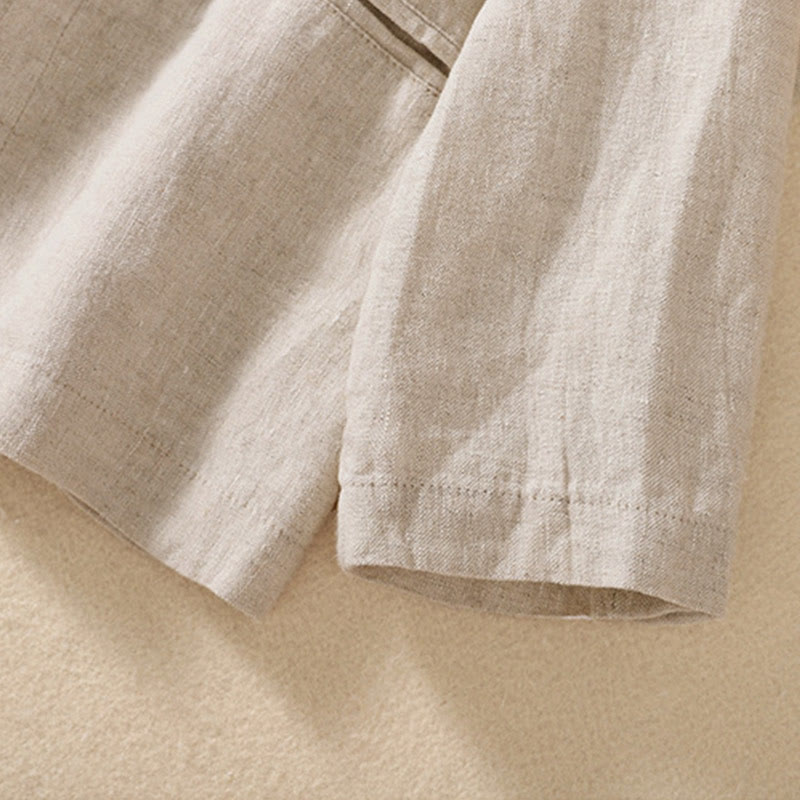 Women's Cotton Linen Stand Collar Long Sleeve Jacket With Pockets