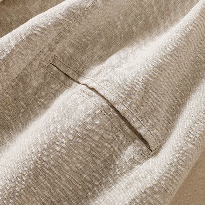 Women's Cotton Linen Stand Collar Long Sleeve Jacket With Pockets