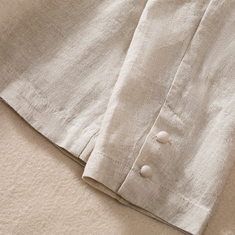 Women's Cotton Linen Stand Collar Long Sleeve Jacket With Pockets