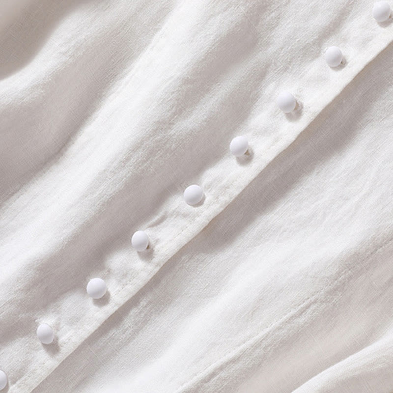 Women's Cotton Linen Stand Collar Long Sleeve Jacket With Pockets