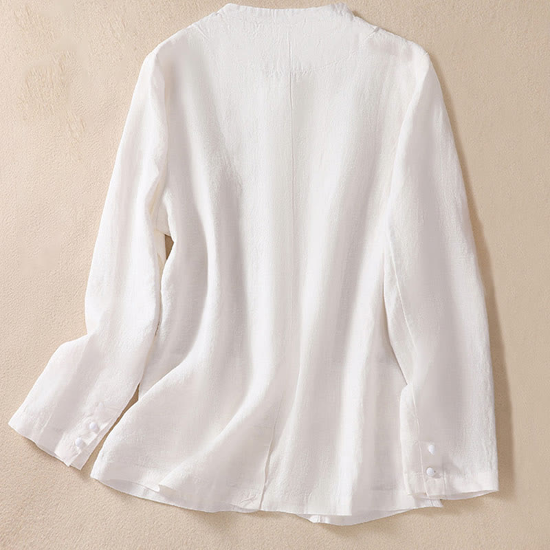 Women's Cotton Linen Stand Collar Long Sleeve Jacket With Pockets