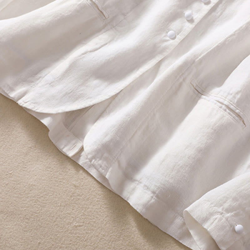 Women's Cotton Linen Stand Collar Long Sleeve Jacket With Pockets