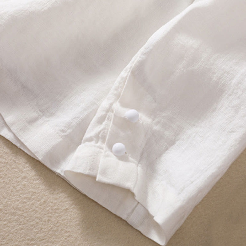 Women's Cotton Linen Stand Collar Long Sleeve Jacket With Pockets