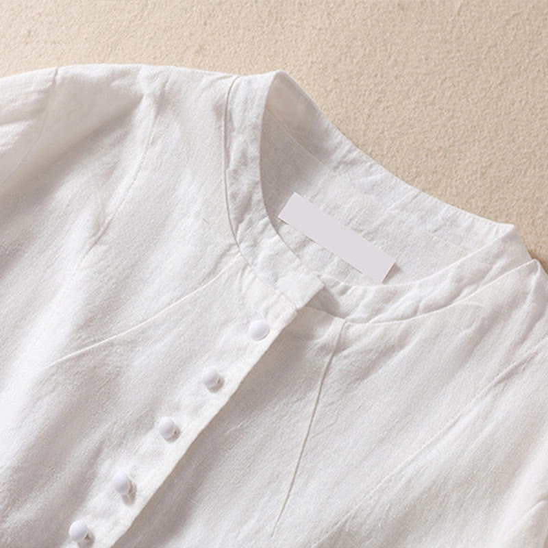 Women's Cotton Linen Stand Collar Long Sleeve Jacket With Pockets