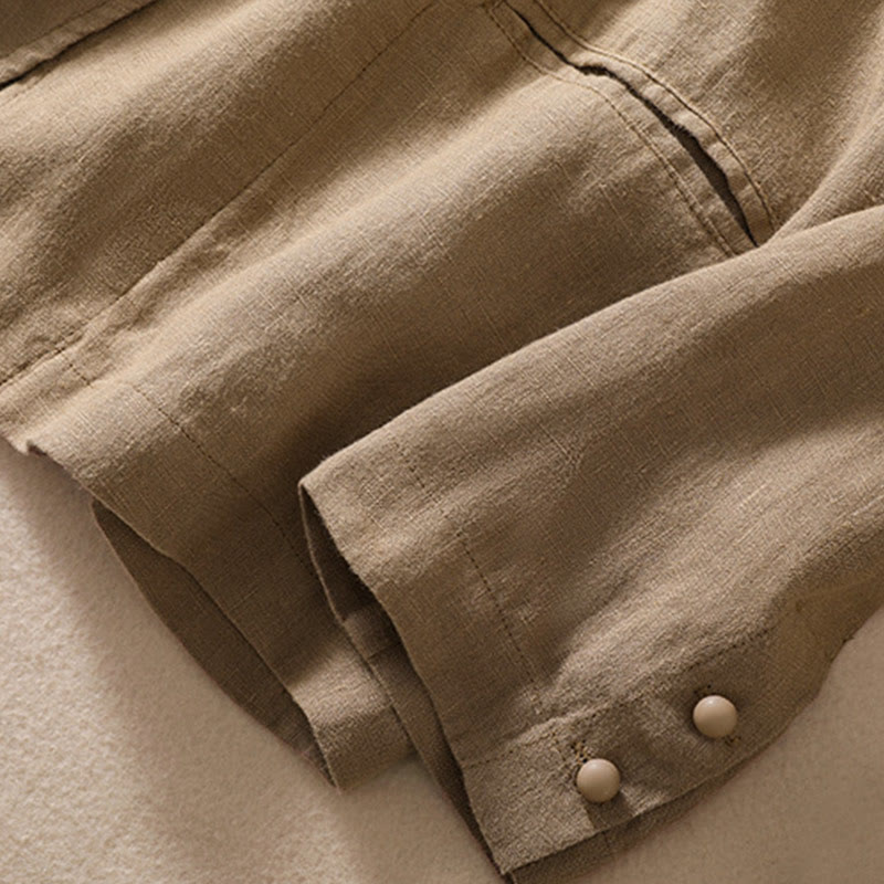 Women's Cotton Linen Stand Collar Long Sleeve Jacket With Pockets