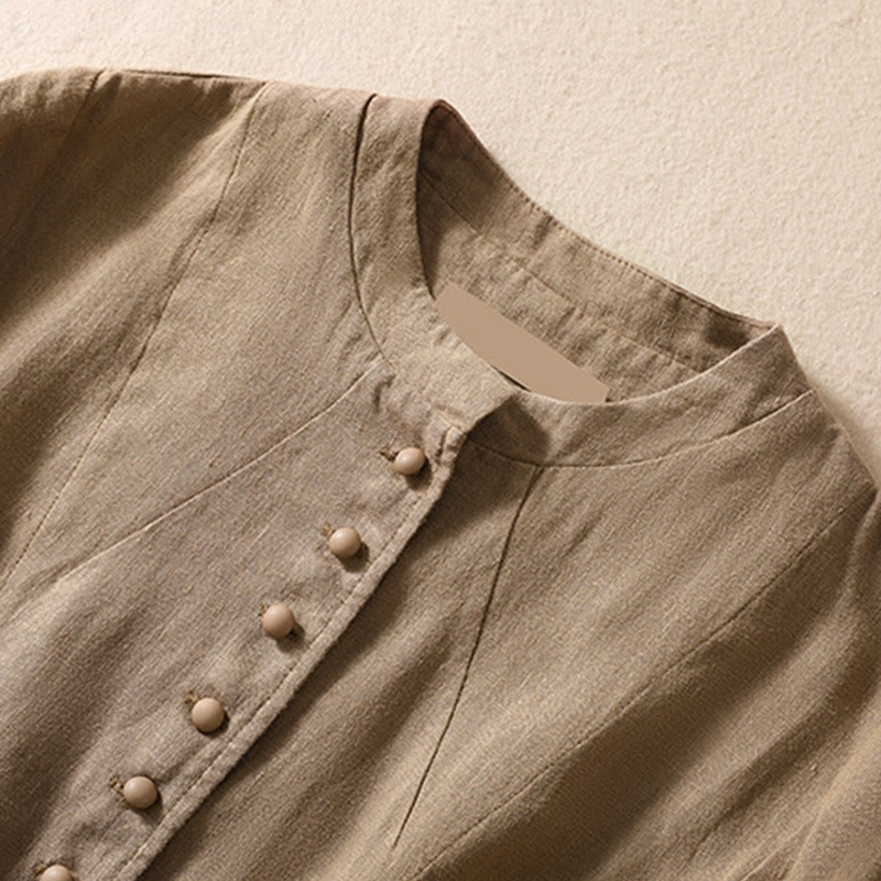 Women's Cotton Linen Stand Collar Long Sleeve Jacket With Pockets