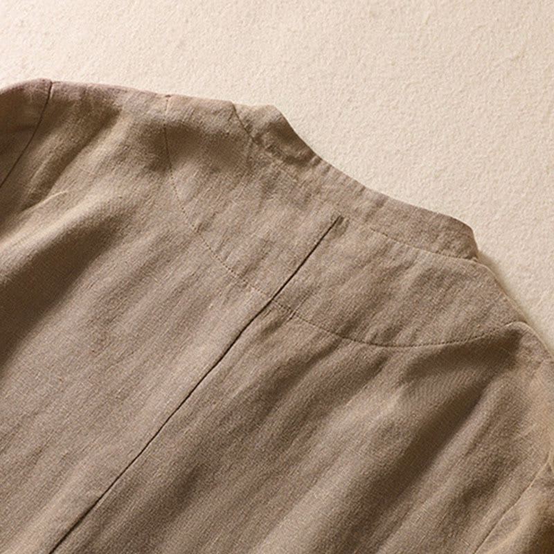 Women's Cotton Linen Stand Collar Long Sleeve Jacket With Pockets