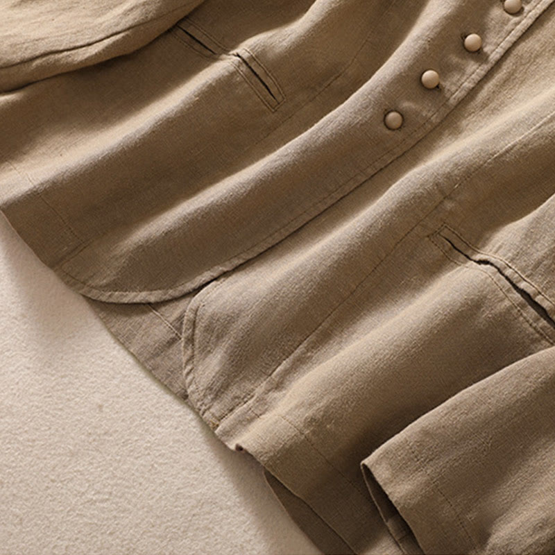 Women's Cotton Linen Stand Collar Long Sleeve Jacket With Pockets